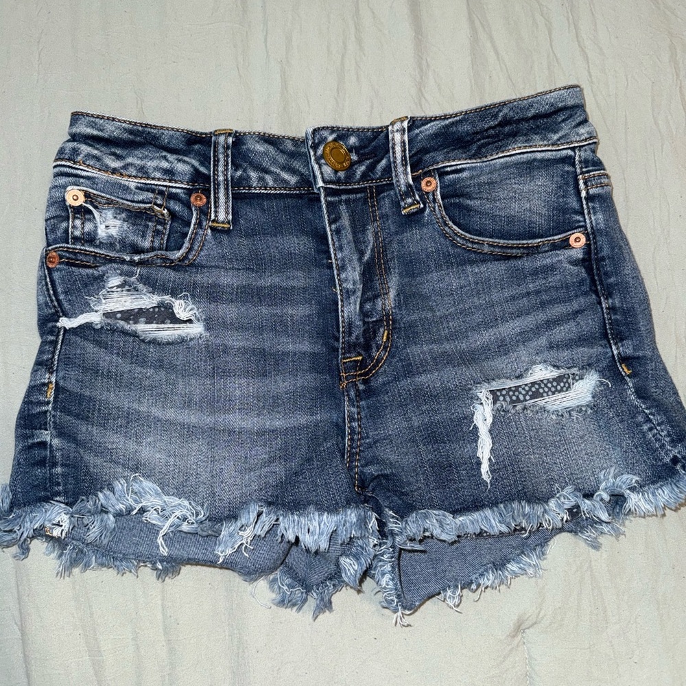 American Eagle Distressed Denim Women Shorts with Design on Pocket